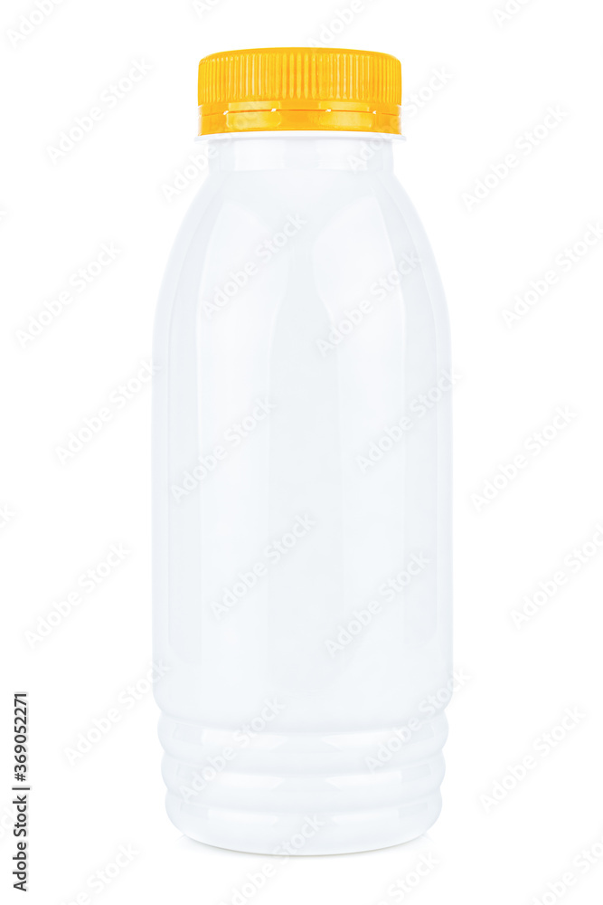 Small white plastic bottle with orange cap isolated on white background Small white plastic bottle with orange cap isolated on white background