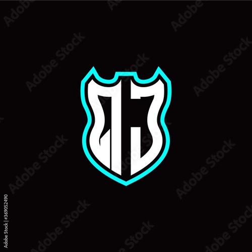 Q J initial logo design with shield shape