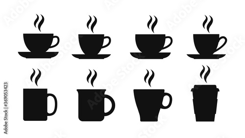 Coffee cups and mugs icons set. Vector illustration