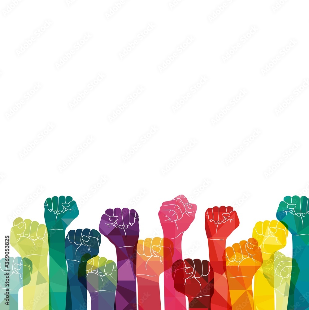 Demonstration, revolution, protest raised arm fists with Fight for Your Rights caption. Fists vector illustration. - obrazy, fototapety, plakaty 