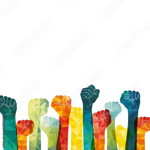 Demonstration, revolution, protest raised arm fists with Fight for Your Rights caption. Fists vector illustration.