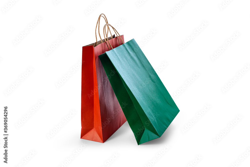 Group of colorful paper shopping bags isolated on white background