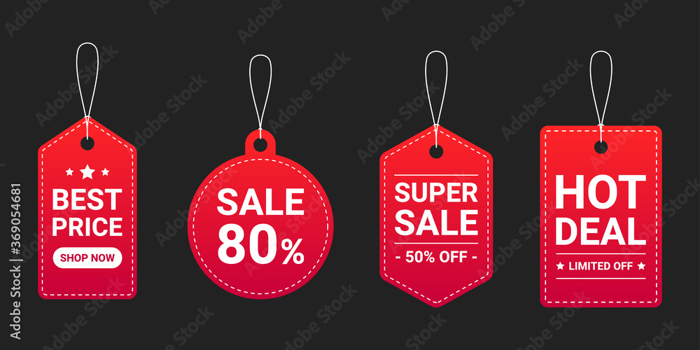 Price tag collection, set of sale label template, in various shape vector graphic.  Best price and hot deal.