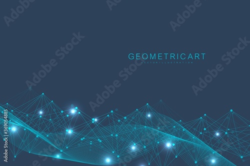 Geometric abstract background with connected line and dots. Structure molecule and communication. Big Data Visualization. Medical, technology, science background. Vector illustration.