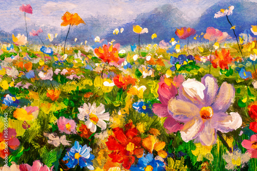 Fototapeta Naklejka Na Ścianę i Meble -  Flowers paintings monet painting claude impressionism paint landscape flower meadow oil