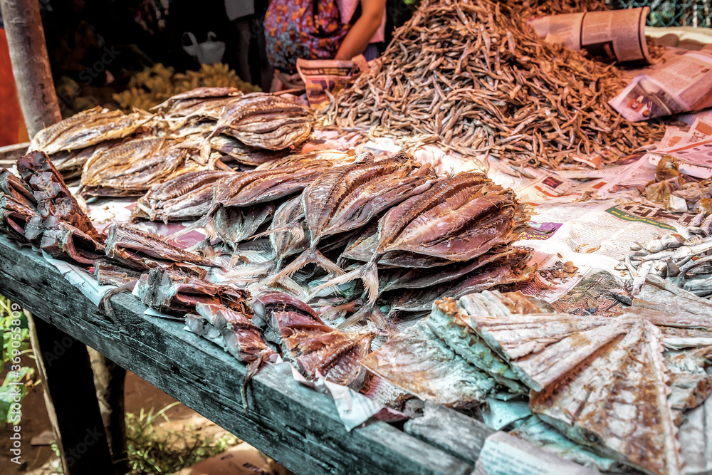 dried fish on the market in Sri Lanka