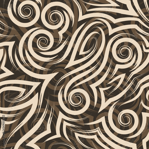 Vector seamless beige pattern painted with paint on a brown background for decor. Texture for curtains fabrics or wrapping paper.