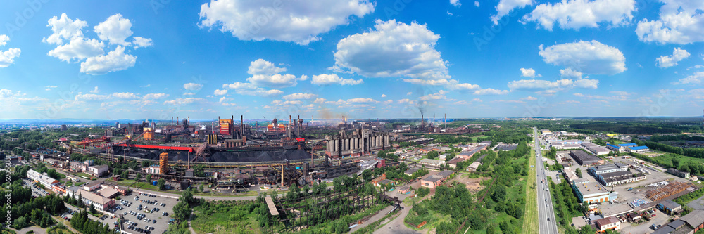 Panorama of a metallurgical plant and an industrial zone. View from above