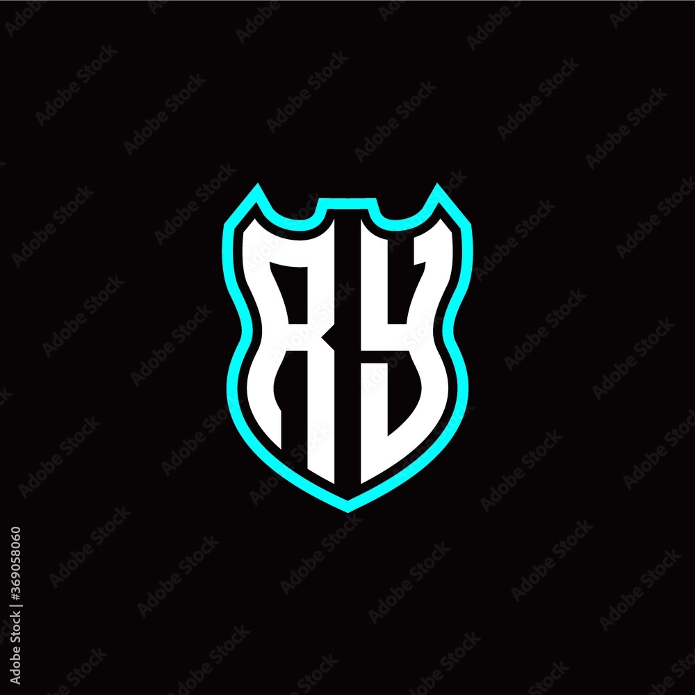 Obraz premium R Y initial logo design with shield shape