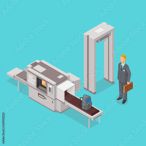 Airport Security Check Isometric Icon Vector Illustration