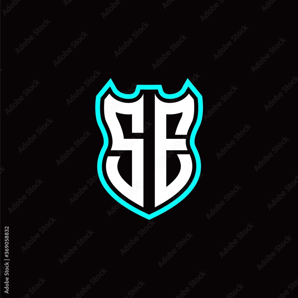 S E initial logo design with shield shape