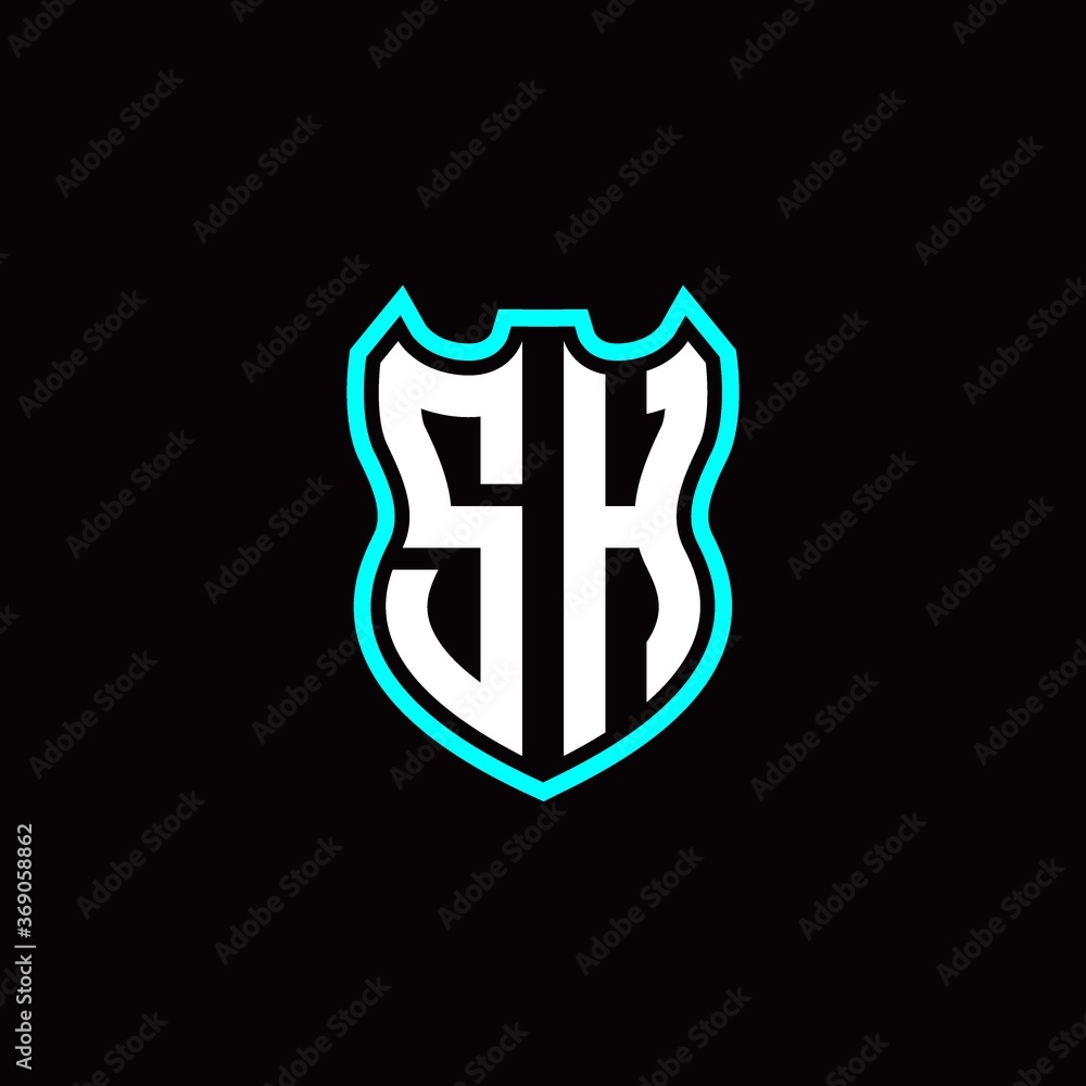 S H initial logo design with shield shape