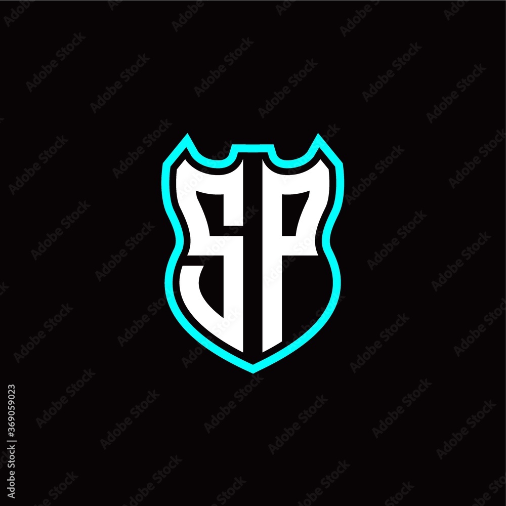 S P initial logo design with shield shape