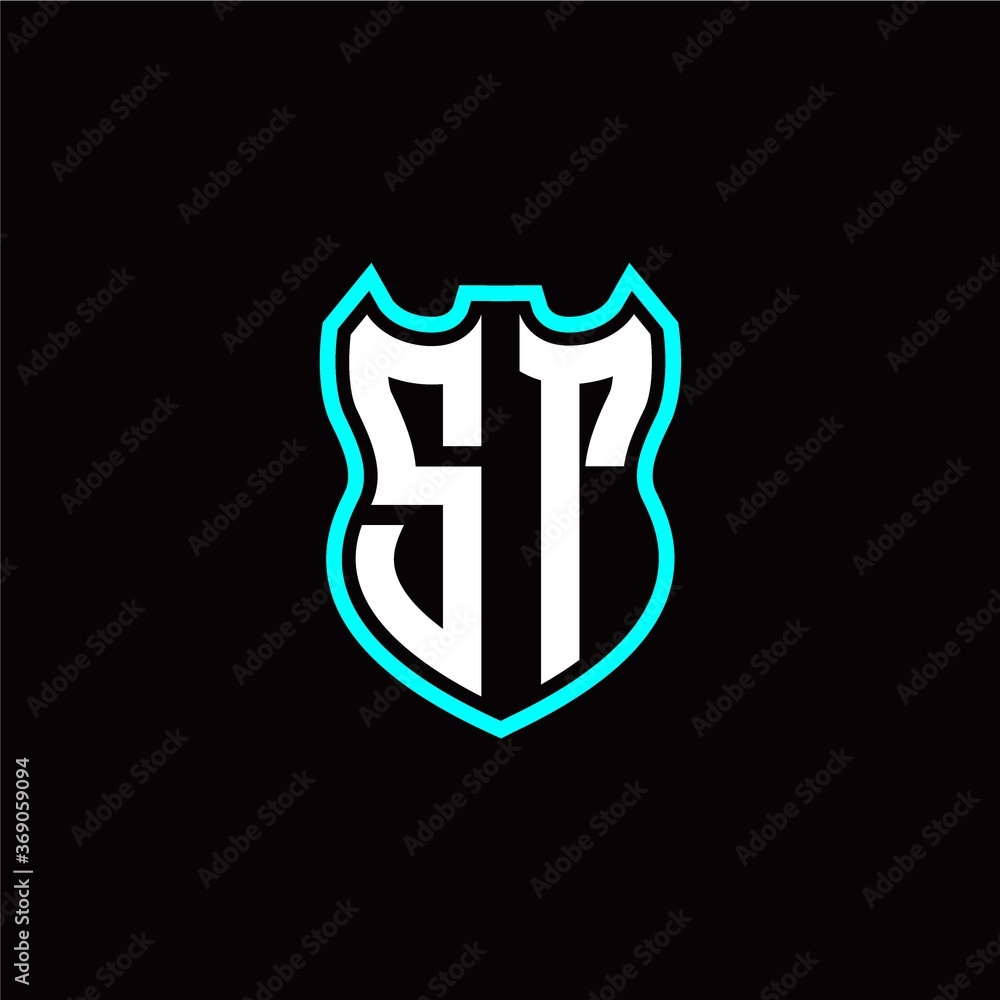 S T initial logo design with shield shape S T initial logo design with shield shape