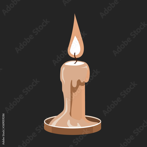 Burning paraffin candle in the dark. A spark of flame. Vector isolated illustration.