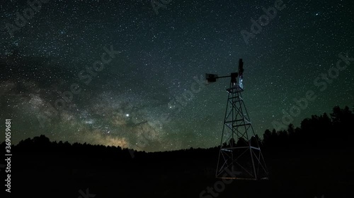 Time-Lapse of the Milky Way Rising over a Windmill in Colorado, USA photo