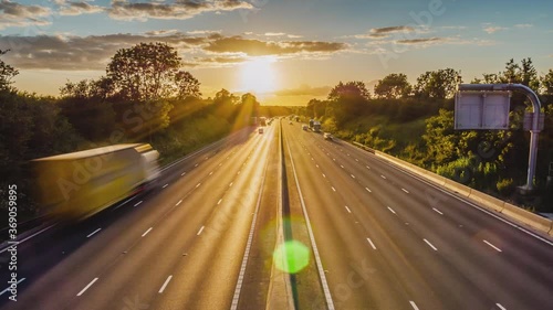 sunset traffic moving on uk motorway in england timelapse