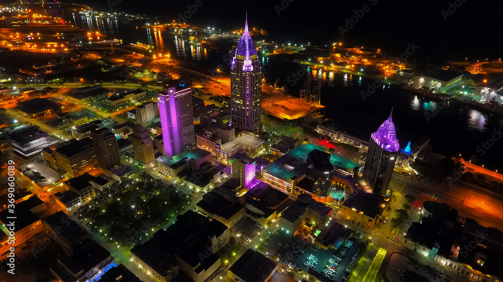 Downtown Mobile, Alabama at night 