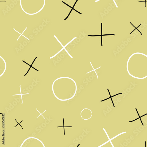 exes and ohs black and white x and o on yellow background vector seamless repeat pattern surface design