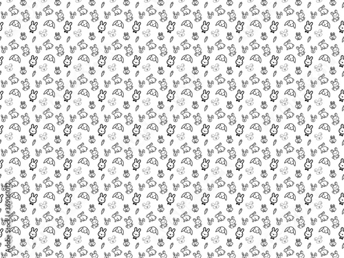 Seamless Pattern with Cute White Bunny Rabbit