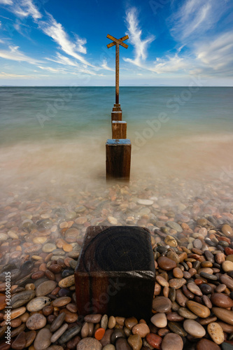 Fotografie long exposure of Findhorn beach on the Moray coast, Scotland.