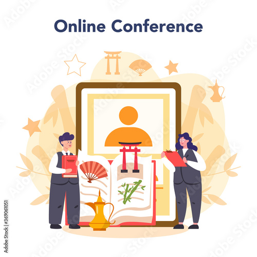 Orientalist online service or platform. Professonal scientist studying