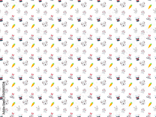 Seamless Pattern with Cute White Bunny Rabbit