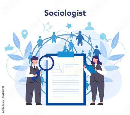 Sociologist concept. Scientist study of society, pattern of social