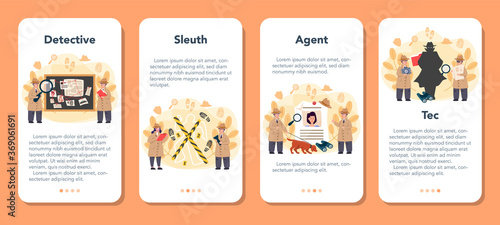 Professional detective mobile application banner set. Agent