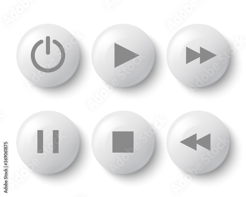 Free Download White buttons for player: stop, play, pause, rewind, fast forward, power. Vector illustration. - GFXLoad