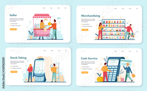 Seller concept web banner or landing page set. Professional worker