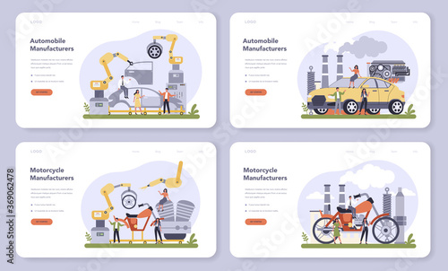 Car and motorcycle production industry web banner or landing page