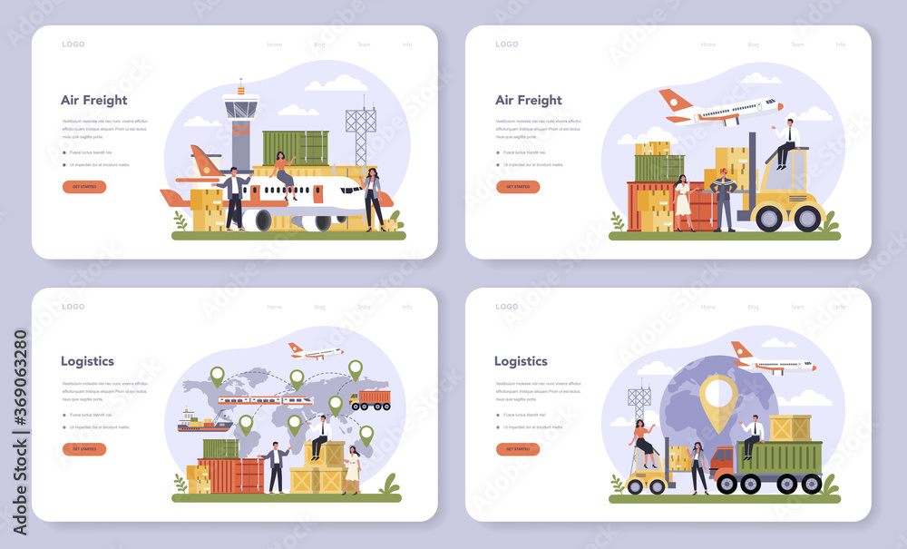 Air freight and logistic industry web banner or landing page set.