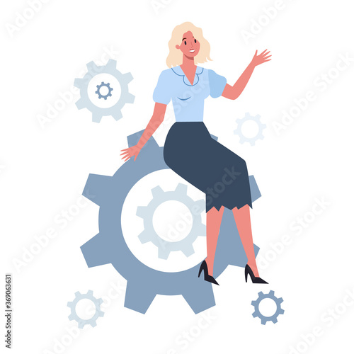 Business character holding wrench and gear. Idea of office worker