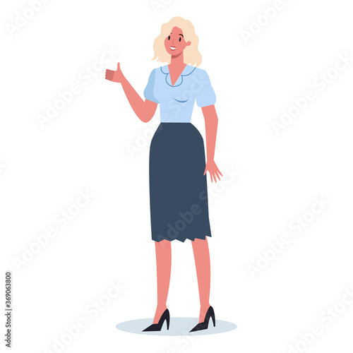 Business character showing a sign of OK. Female employee