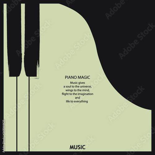 Musical poster for your design. Music elements design for card, invitation, flyer. Music background vector illustration. Music piano keyboard. Grand piano.