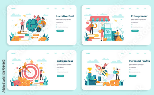 Enterpreneur web banner or landing page set. Idea of lucrative