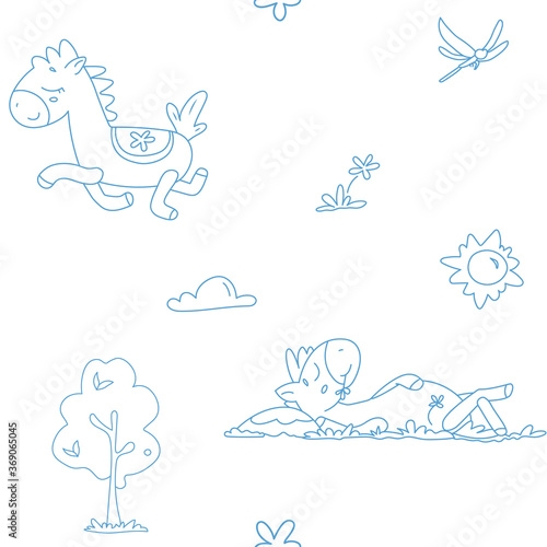 seamless vector pattern with cute little horses