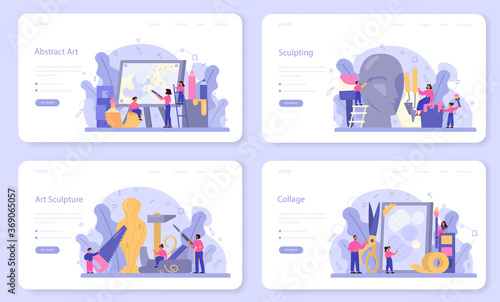 Art school education web banner or landing page set. Student