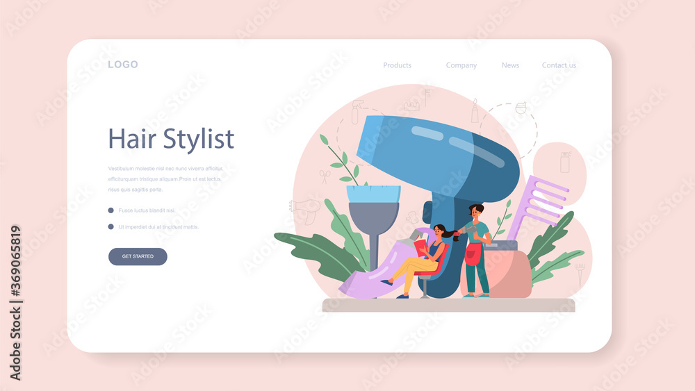 Hairdresser web banner or landing page. Idea of hair care in salon. Hairdresser web banner or landing page. Idea of hair care in salon.