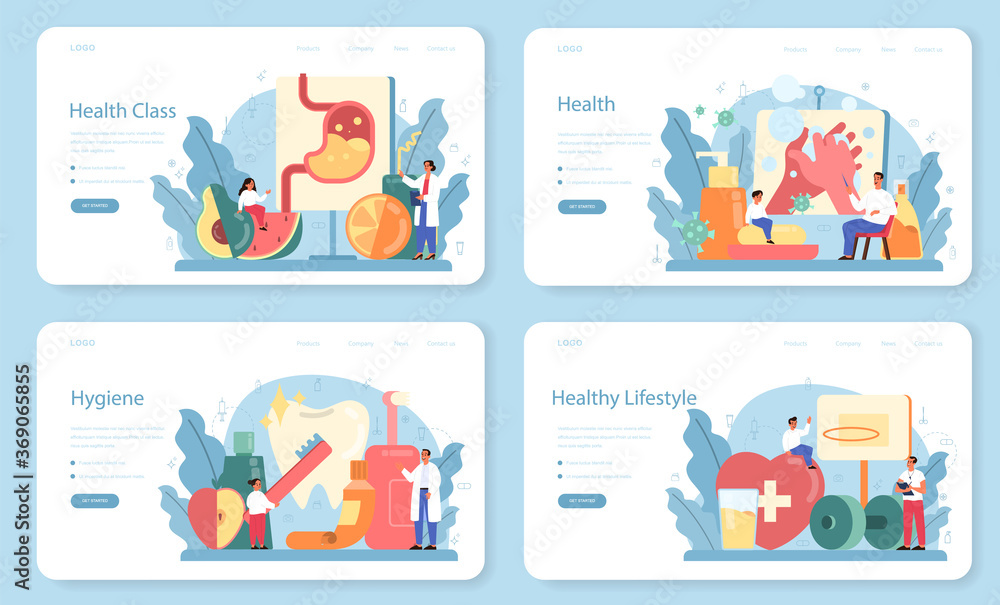 Healthy lifestyle class web banner or landing page set. Idea