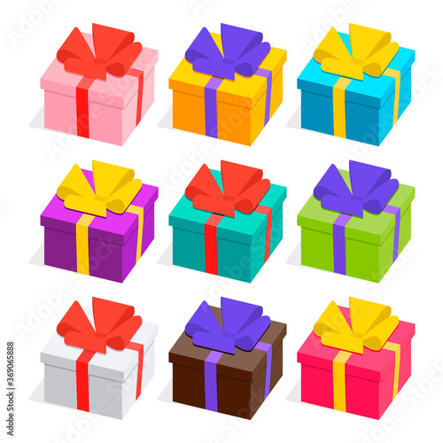 Vector 3D presents collection. Gifts with ribbons and bows.