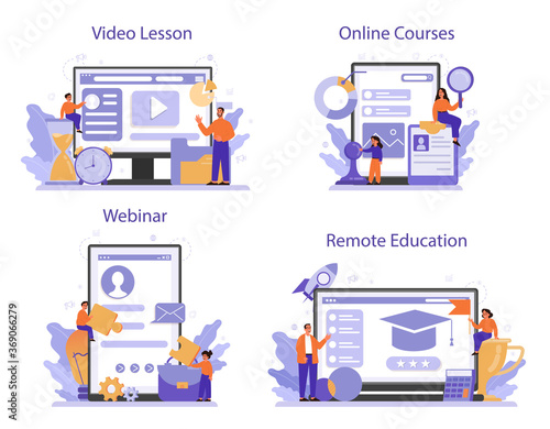 Management education online service or platform set. Idea