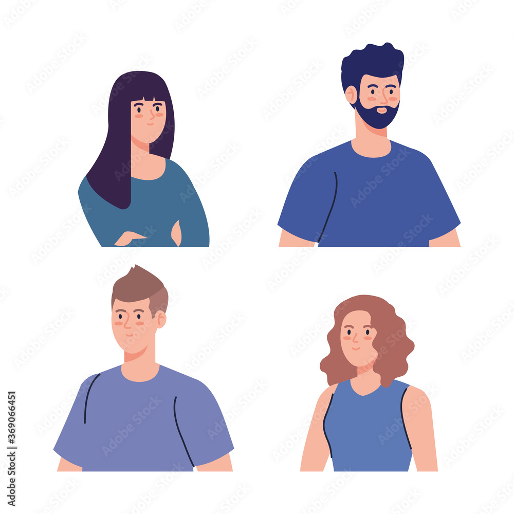 group young people, women and man on white background group young people, women and man on white background