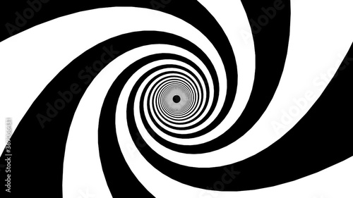 Black and white wide stripes form a hypnotic funnel, computer generated. 3d rendering of dynamic background