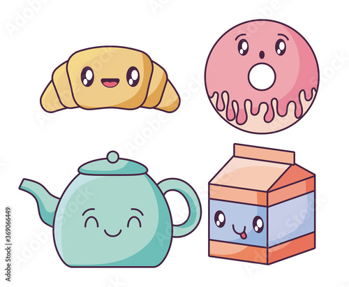set of food icons in kawaii style