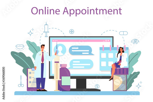 Plastic surgeon online service or platform. Idea of body and face