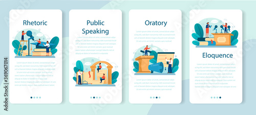 Rhetoric or elocution school class mobile application banner set.
