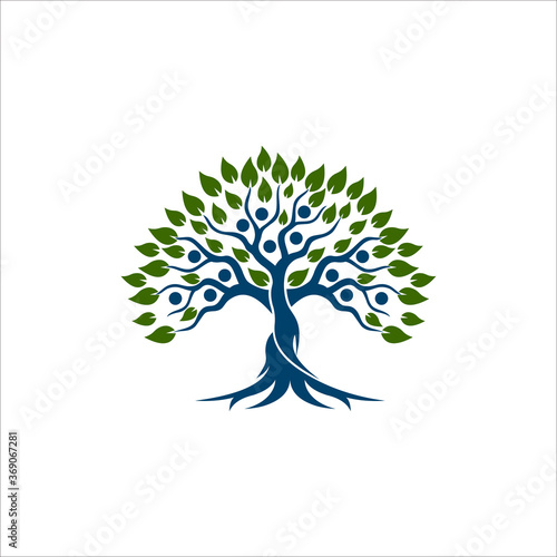 Human Tree Creative Concept Logo Design Template, Albero genealogico modello modello di icona vettoriale. 