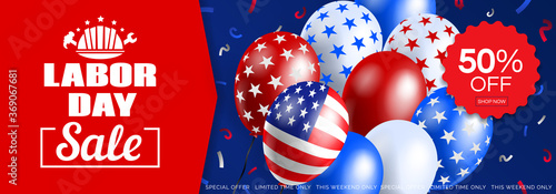 American labor day sale  horizontal web  banner design with balloons  vector illustration